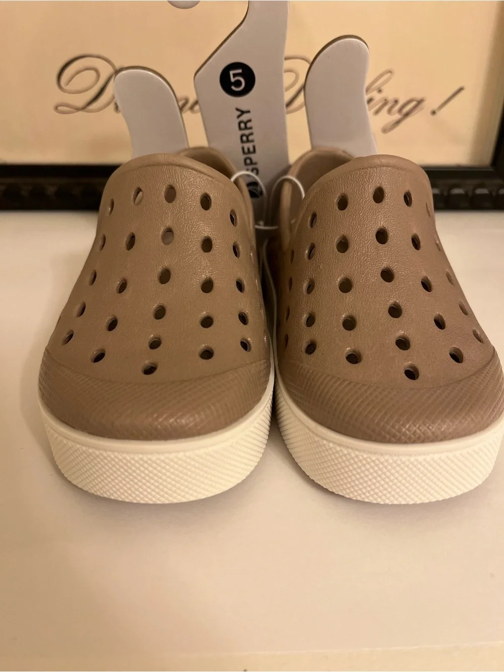 Sperry Kids Taupe Slip-On Aqua Water Clogs with White Sole - Kid’s Size 5